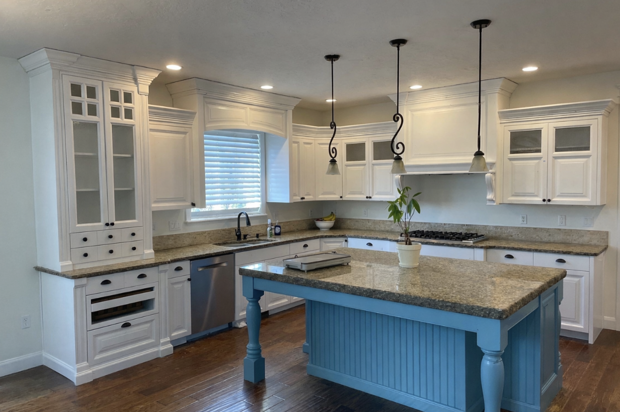 Kitchen after repaint and cabinet refinishing