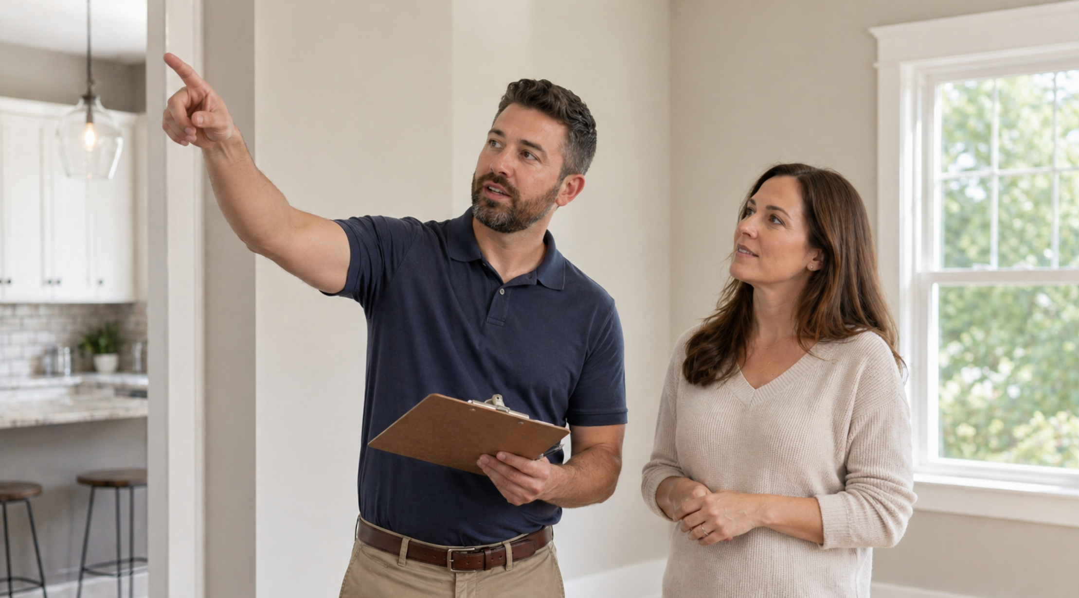 Painter and homeowner walking through a home during an in-home painting estimate